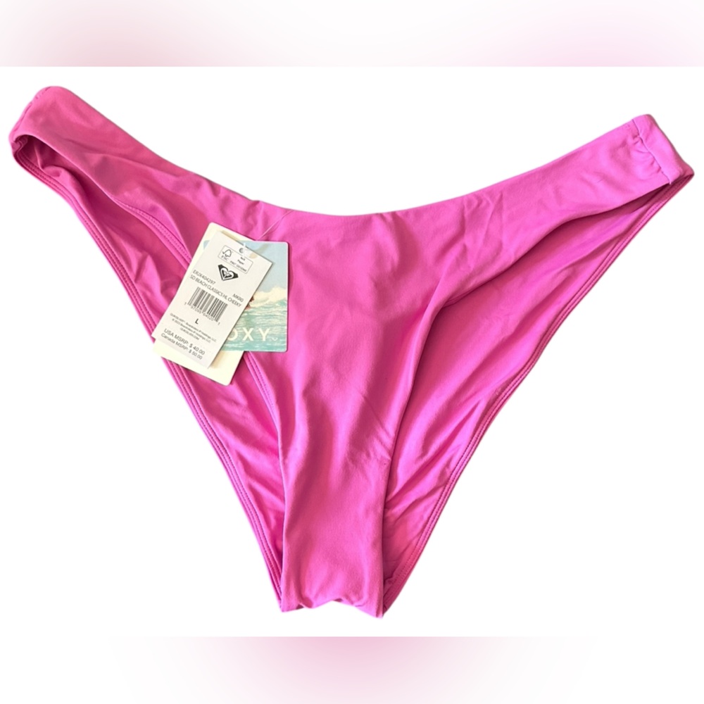 Roxy High Leg Cheeky Swim Bottoms Pink Barbiecore Beachwear Size L NWT